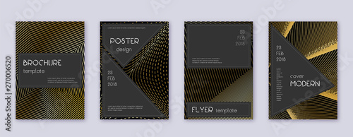Black brochure design template set. Gold abstract 