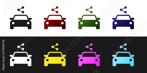 Set Car sharing icon isolated on black and white background. Carsharing sign. Transport renting service concept. Vector Illustration