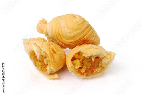 Curry puff coil on white background.(with Clipping Path).