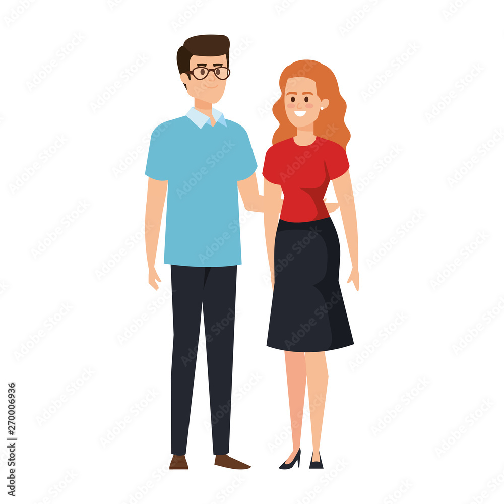 Fototapeta premium young couple lovers avatars characters
