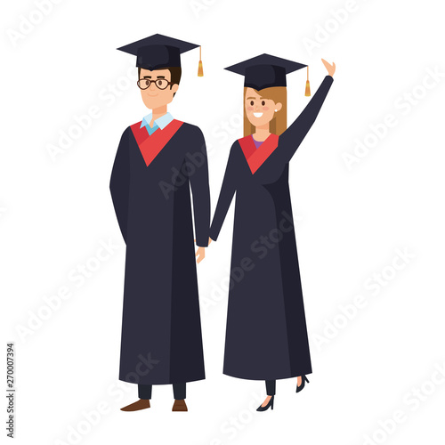 young couple students graduated celebrating