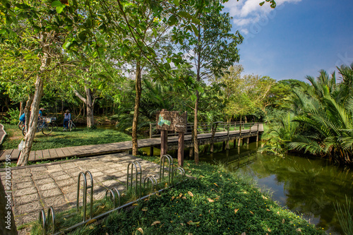 Bang Kachao:May26,2019,atmosphere in park near Bangkok,with people visiting nature,cycling, couples,families with young children,friends group to relax during the holiday,area Bang Nam Phueng,Thailand