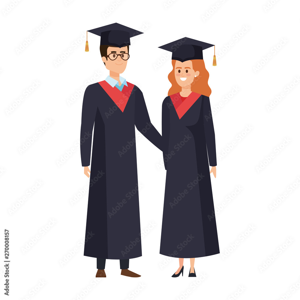 young couple students graduated characters young couple students graduated characters
