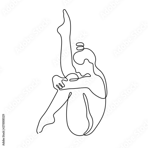 Ballerina doing exercise continuous line vector illustration