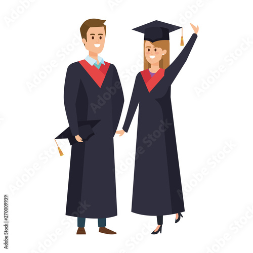 young couple students graduated celebrating