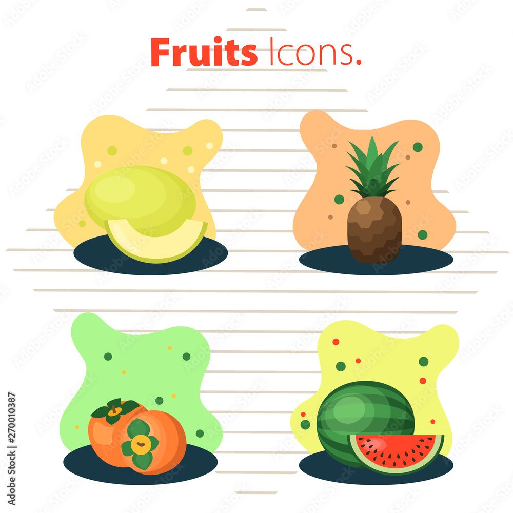Set of fruits icons. Vector illustration. Concept. Set of fruits icons. Vector illustration. Concept.