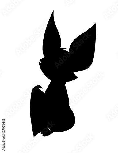 Black silhouette. Cartoon bat. Cute vampire bat, flying mammal. Flat vector illustration isolated on white background. Cartoon character design