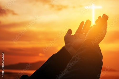 Human hands open palm up worship. Eucharist Therapy Bless God Helping Repent Catholic Easter Lent Mind Pray. Christian Religion concept background. fighting and victory for god