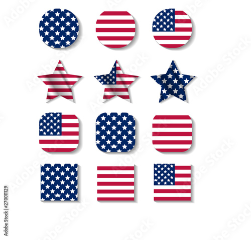 Set of icons with colors of USA flag. 