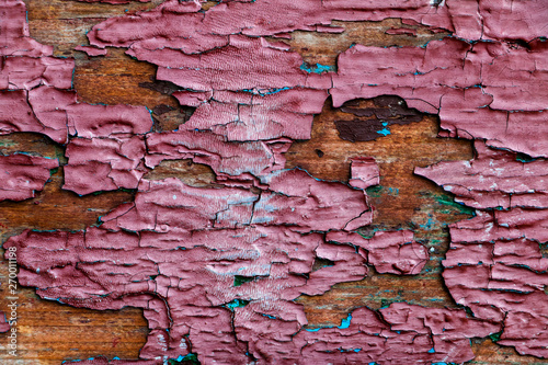 Background, texture of old wooden sheet with peeling paint
