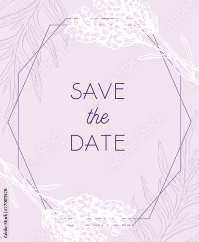 Lilac frame with flowers save the date template design vector