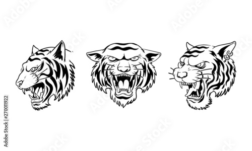 set of  hand drawn illustration of angry Tiger head