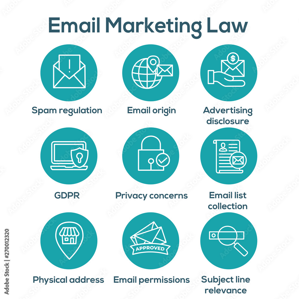 Fototapeta premium Email Marketing Rules - Regulations Icon Set