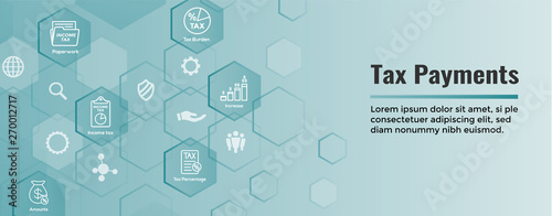 Tax concept - percentage paid, icon and income idea. Flat vector outline illustration Web Header Banner