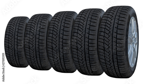 Several Car Tire Isolated on White Background © bennian_1