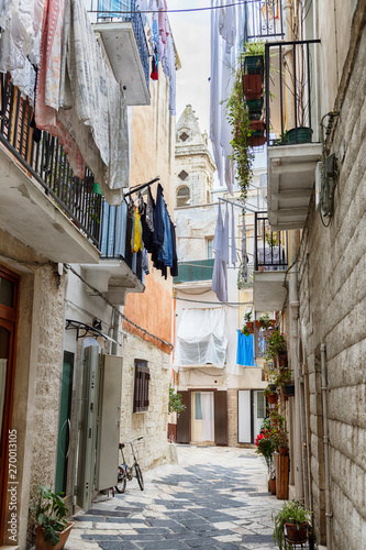 typical street in the old center of Bari, region Puglia, Italy