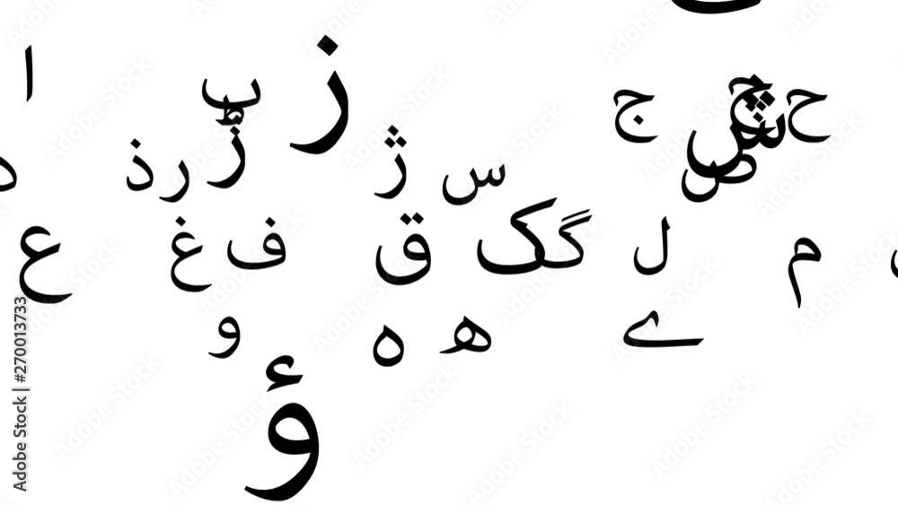 Flying letters or alphabets of Urdu language on white background. Flying letters concept of the end of writings in scriptures or books