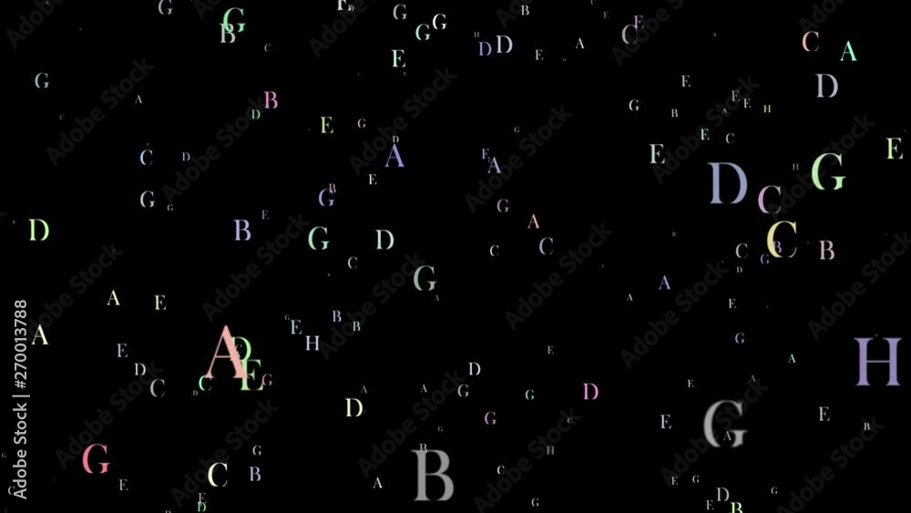 Flying letters or alphabets of English language on black background. Flying letters concept of the end of writings in scriptures or books