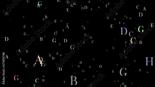 Flying letters or alphabets of English language on black background. Flying letters concept of the end of writings in scriptures or books