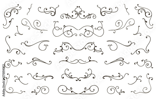 Set of hand drawn flourish elements, vintage styled calligraphic flourishes.