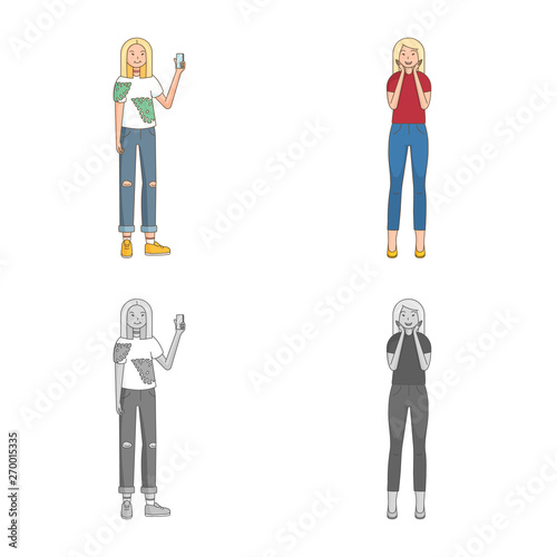 Vector illustration of posture and mood sign. Set of posture and female stock vector illustration.