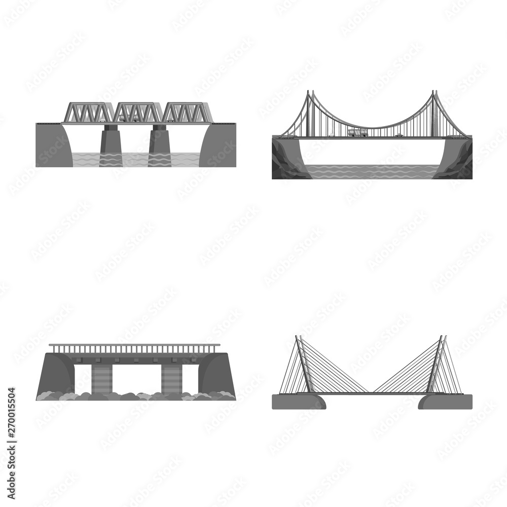 Isolated object of design and construct icon. Collection of design and bridge vector icon for stock.