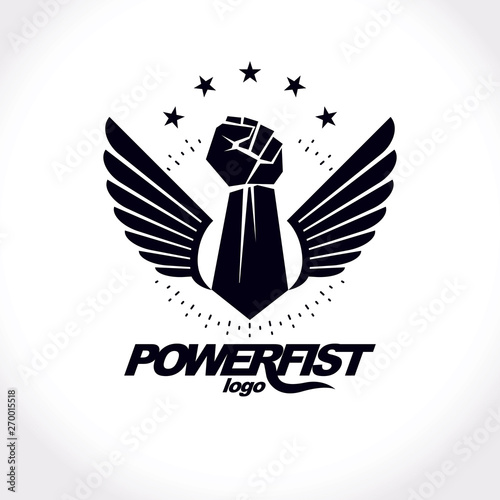 Strong raised arm of athletic man vector illustration. Martial arts championship abstract symbol.