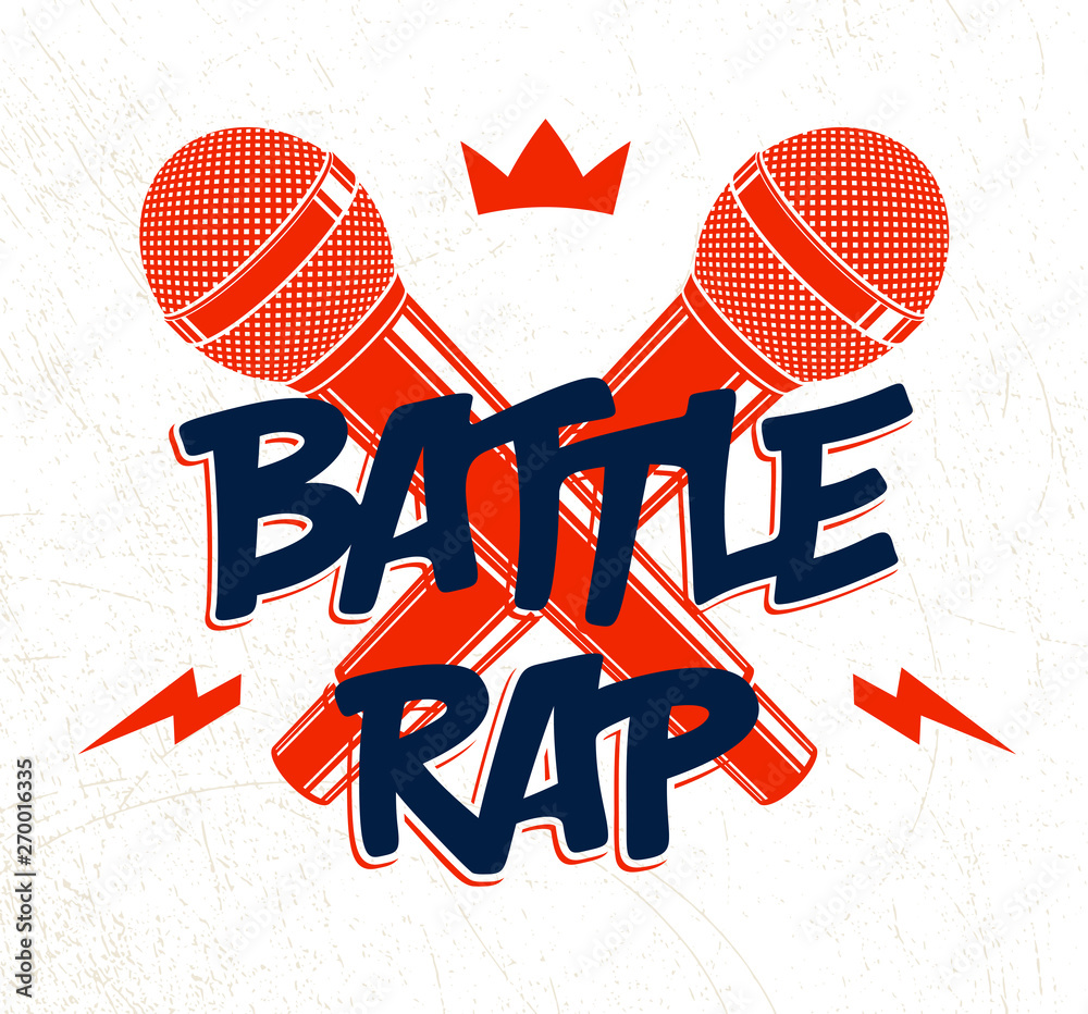 Rap Battle vector logo or emblem with two microphones crossed, Hip
