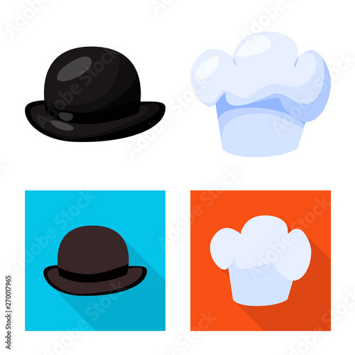 Vector illustration of clothing and cap symbol. Set of clothing and beret stock symbol for web.