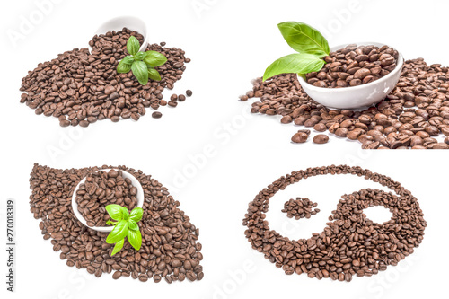 Fototapeta Naklejka Na Ścianę i Meble -  Set of closeup of coffee beans isolated over a white background