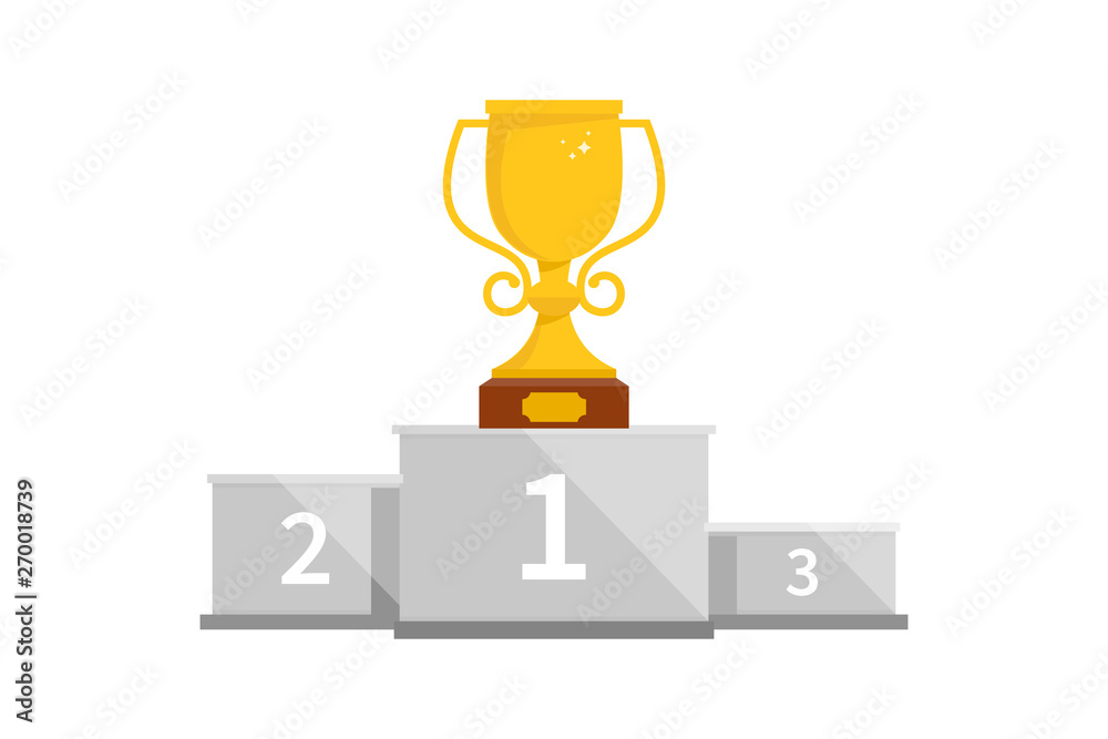 Winner podium with cup for the first place. Pedestal winner at sporting events, prize for champions. Gold cup on a pedestal. Winner podium with cup for the first place. Pedestal winner at sporting events, prize for champions. Gold cup on a pedestal.