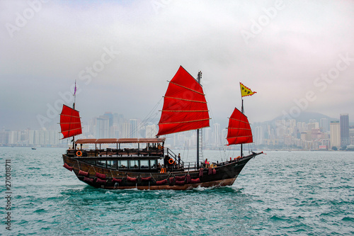 chinese boat in hong kong harbour harbor sea photo