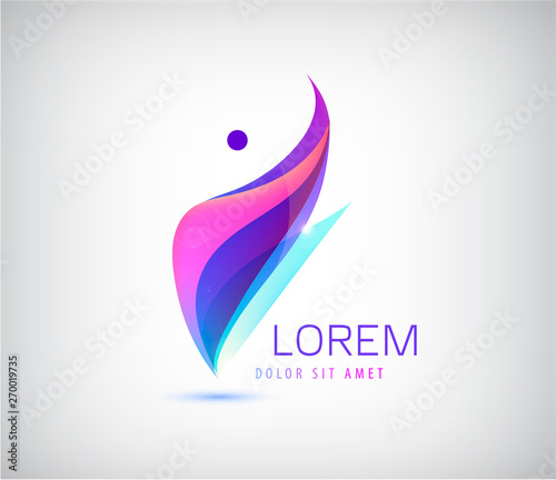 Vector abstract man logo. Positive, healhy lifestyle, wavy human 3d icon