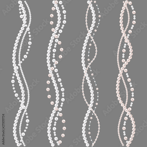 Set of pearl borders isolated on gray background. Vector dividers for decoration, wedding invitation or greeting cards, banners. photo