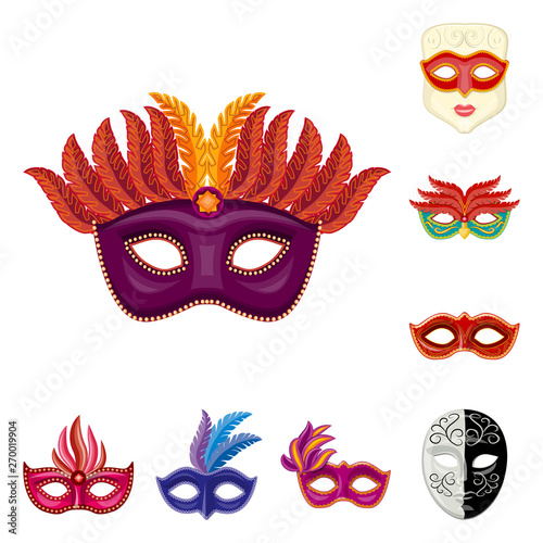 Vector design of carnival and theatrical logo. Collection of carnival and mystery stock vector illustration.