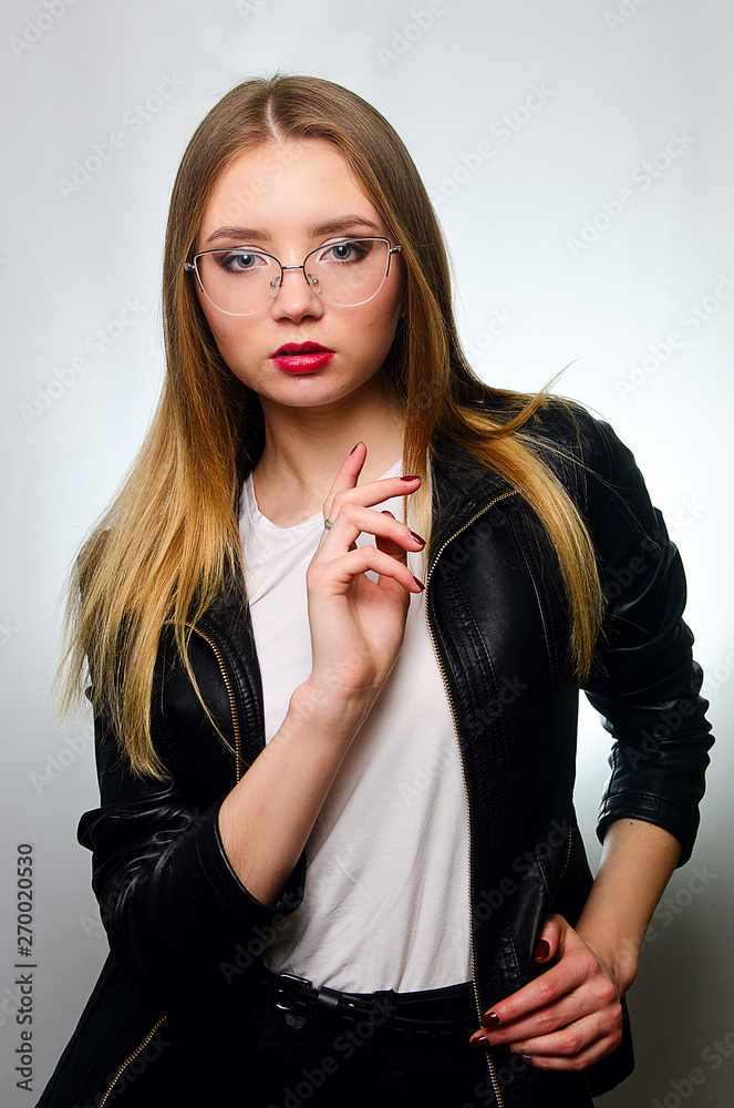 beautiful girl in blouse in Studio