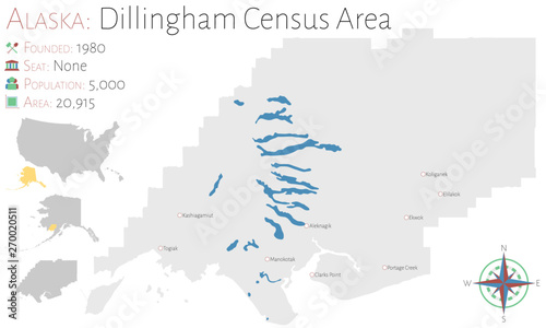 Large and detailed map of Dillingham Census Area in Alaska, USA