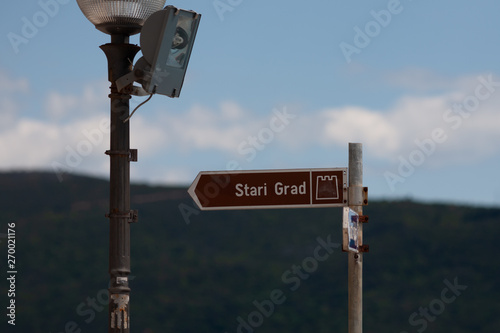 Direction indicator to old town Herceg Novi. Montenegro
