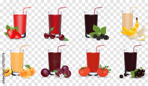 Set of tasty fresh squeezed juices. Vector illustration, eps 10