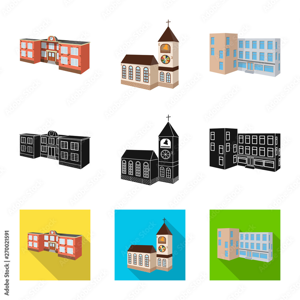 Isolated object of facade and housing icon. Collection of facade and infrastructure stock symbol for web.