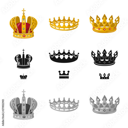 Vector illustration of medieval and nobility sign. Collection of medieval and monarchy vector icon for stock.