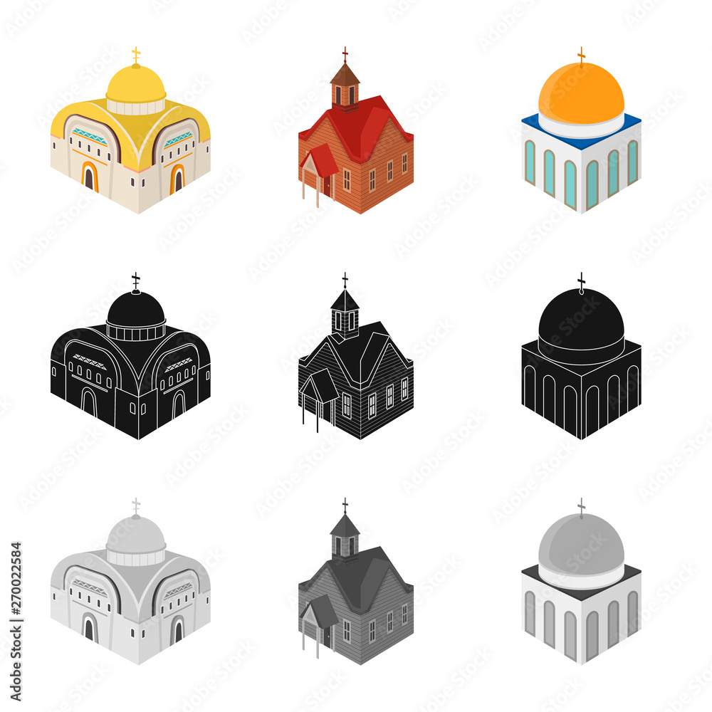 Vector design of temple and historic logo. Collection of temple and faith stock vector illustration.