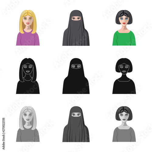 Vector design of hairstyle and profession  icon. Collection of hairstyle and character  stock symbol for web.