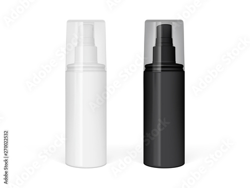 Realistic black and white sprayer bottle isolated on white background