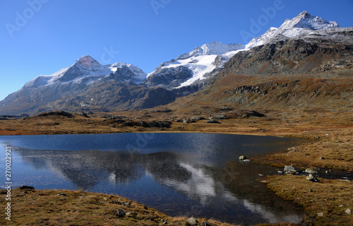 Glacier lake in the swiss alps mountains on Bernina in the Engadina © gmcphotopress