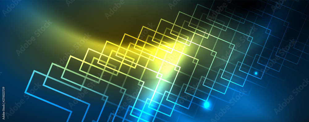 Neon glowing techno lines, hi-tech futuristic abstract background template, vector Neon glowing techno lines, hi-tech futuristic abstract background template, vector