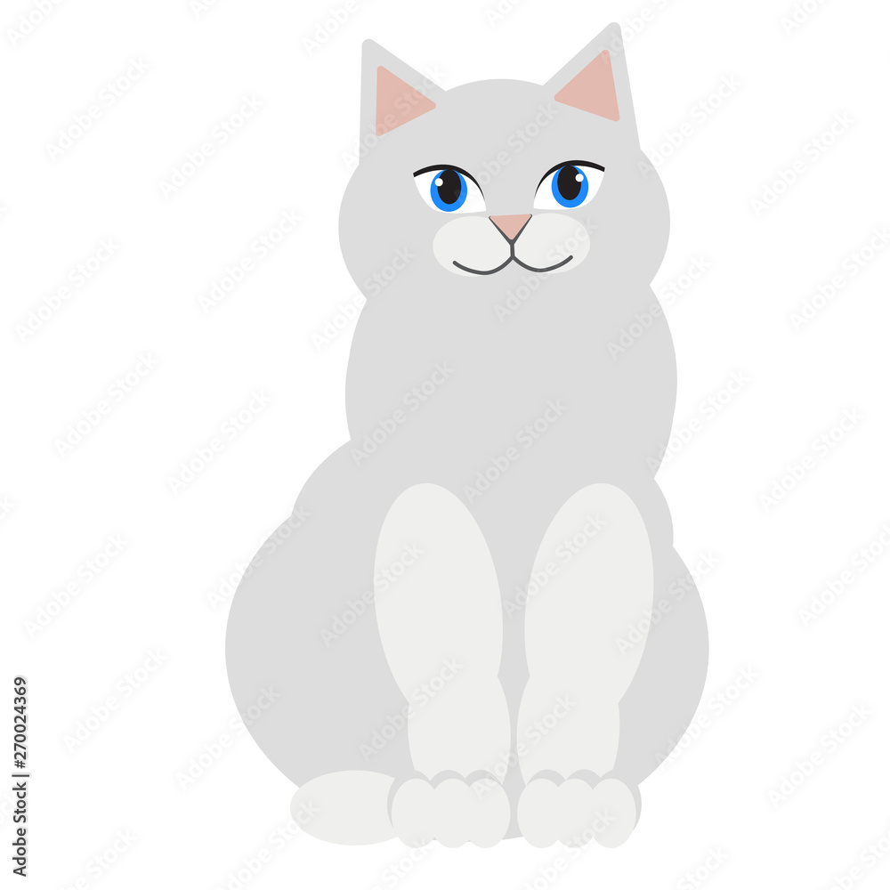 White cat flat illustration on white White cat flat illustration on white