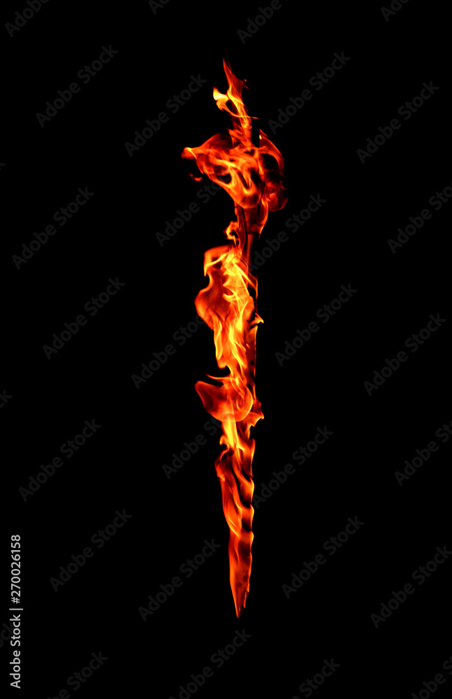 Fire flames on Abstract art black background, Burning red hot sparks rise, Fiery orange glowing flying particles