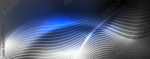 Neon vector wave lines abstract background, magic futuristic techno design