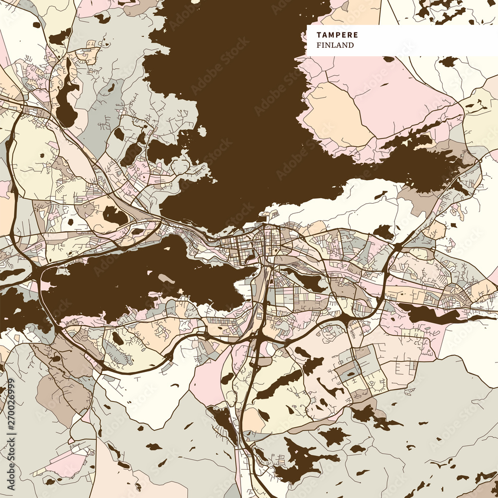 Map of Tampere Finland, art map print template